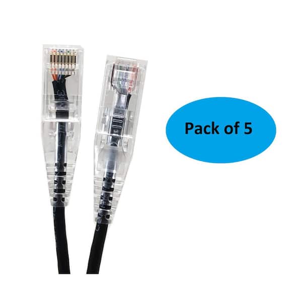 Micro Connectors, Inc 3 ft. CAT 6A 10 Gbps UTP 28 AWG Ultra Slim Ethernet Cable, Black (5-Pack)