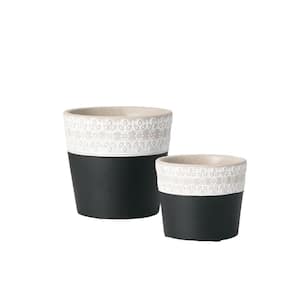 5" and 3.5" Black Cement Flower Pots (Set of 2)