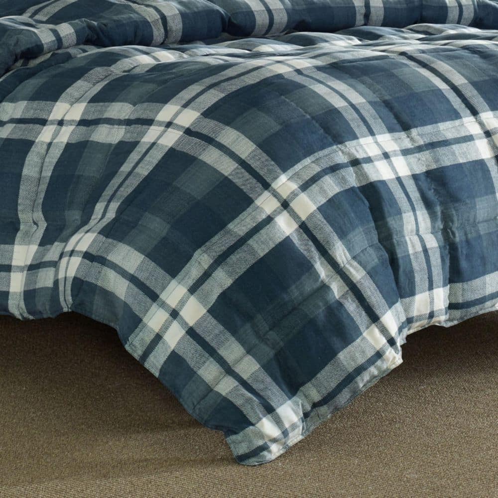Navy Plaid Microfiber Twin Comforter Set with Sham