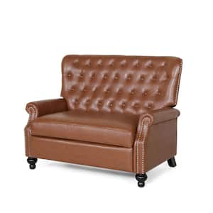 Dero Cognac Brown/Espresso Faux Leather Standard (No Motion) Recliner with Tufted Cushions