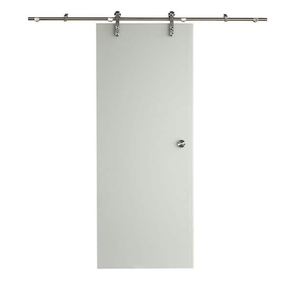 Pinecroft 38 in. x 81 in. Ice Glass Sliding Barn Door with Hardware Kit