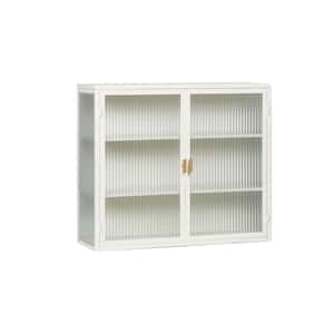 27.56 in. W x 9.06 in. D x 23.62 in. H 2 Glass Doors Metal Bathroom Storage Wall Cabinet with 3-Tier Shelf in White