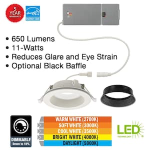 4 in. Adjustable CCT Integrated LED Canless Recessed Light Trim with Night Light 650 Lumens Reduces Glare and Eye Strain