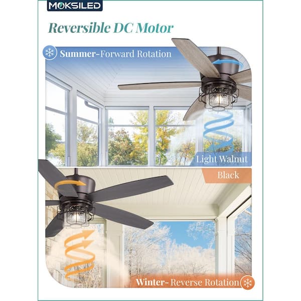 HINNIXY 52 in. Outdoor Black Waterproof Ceiling Fan with Lights