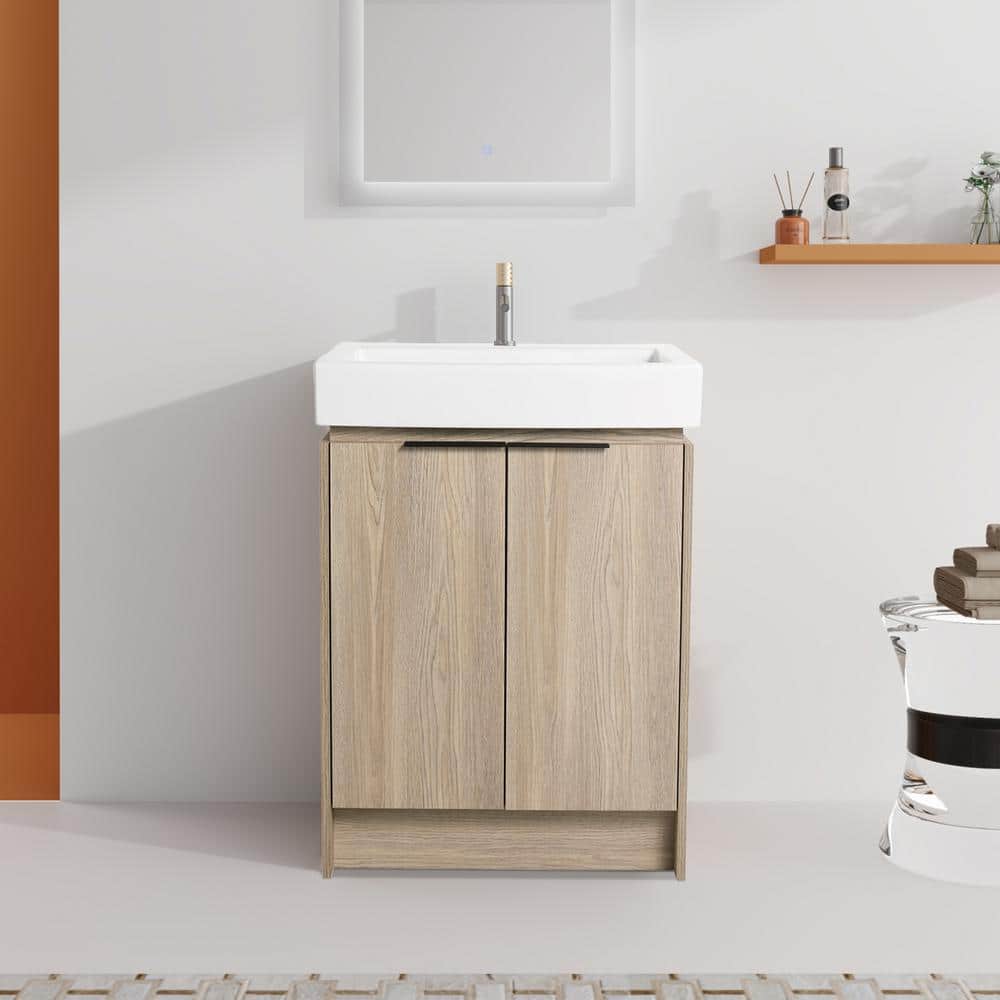 FUNKOL 24 in. W Modern Style Freestanding Bathroom Plywood Vanity with ...