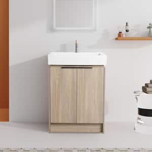 24 in. W Modern Style Freestanding Bathroom Plywood Vanity with Ceramic Basin in Yellow (Earthy)