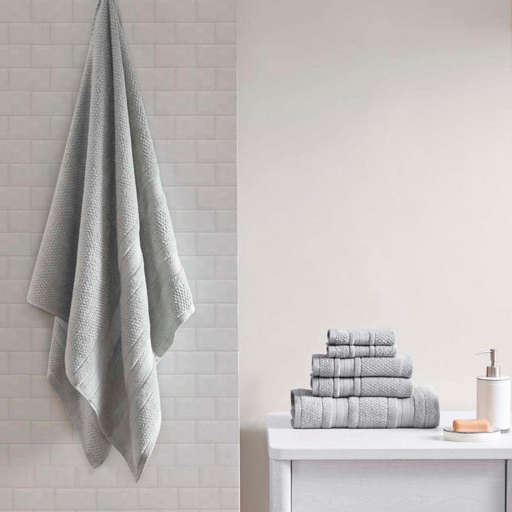 6-Piece Cotton Quick Dry Light Gray Bath Towel Set
