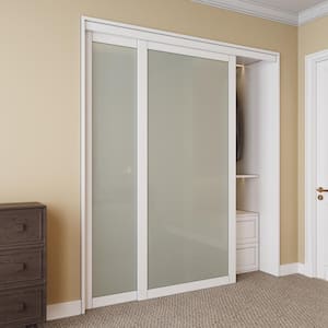 72 in. x 80 in. 1-Lite Tempered Frosted Glass White Finished Solid Core Sliding Door with Hardware
