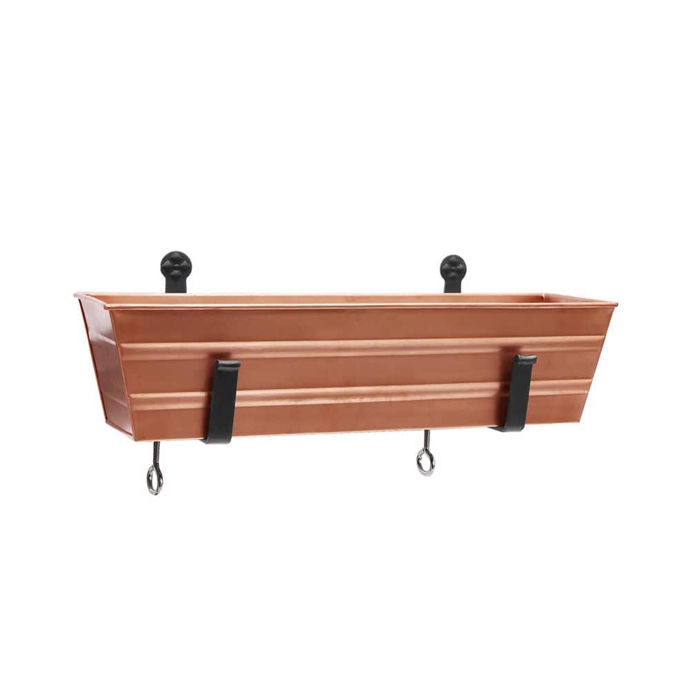 "22"" W Rectangle Copper Plated Galvanized Steel Flower Box w/ Black Wrought Iron Clamp-On Brackets Planter Garden Accent" price history on PriceWatchPro