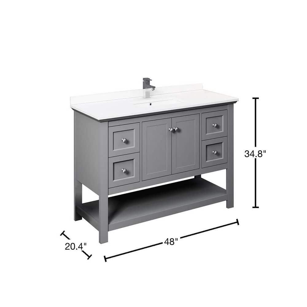 Gray 48" Single Bathroom Vanity with Quartz Top