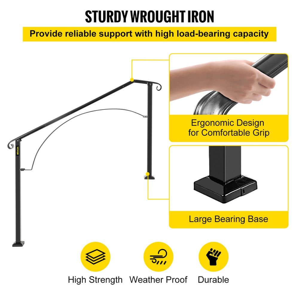 Black Powder-Coated Steel Handrail for Stairs and Decks