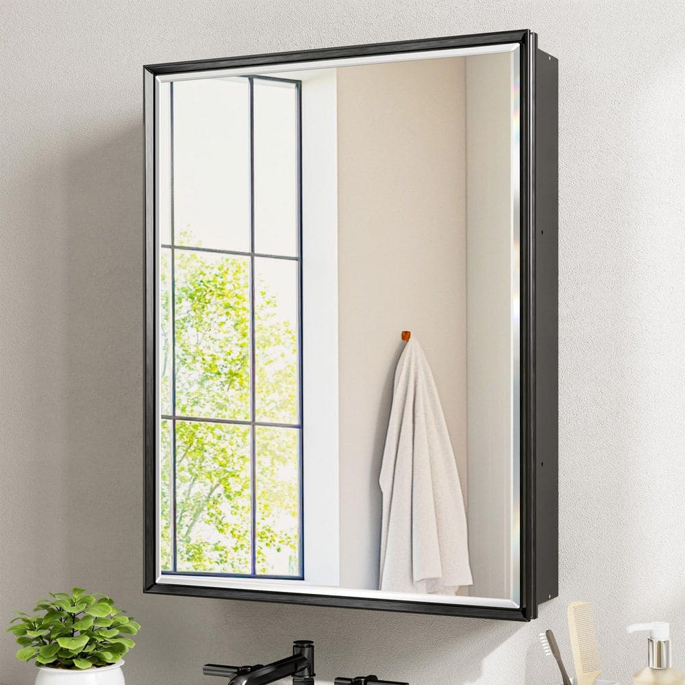 Musey 20 in W x 26 in H Black Rectangular Aluminum Medicine Cabinet with Beveled Mirror and Shelves, Recessed or Surface price history on PriceWatchPro