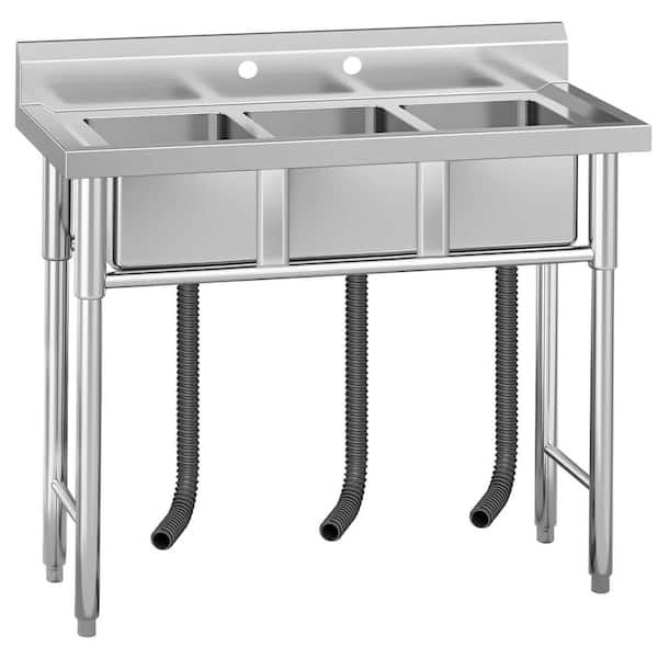 57.1 in. W x 26 in. D x 35.4 in. H Stainless Steel Utility Sink-Freestanding 3-Compartment Prep Laundry/Utility Sink