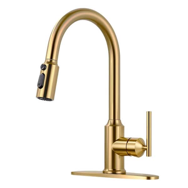 Single-Handle Pull Down Kitchen Faucet with 3-Mode Sprayer, 360 Swivel Stainless Steel Faucet in Gold