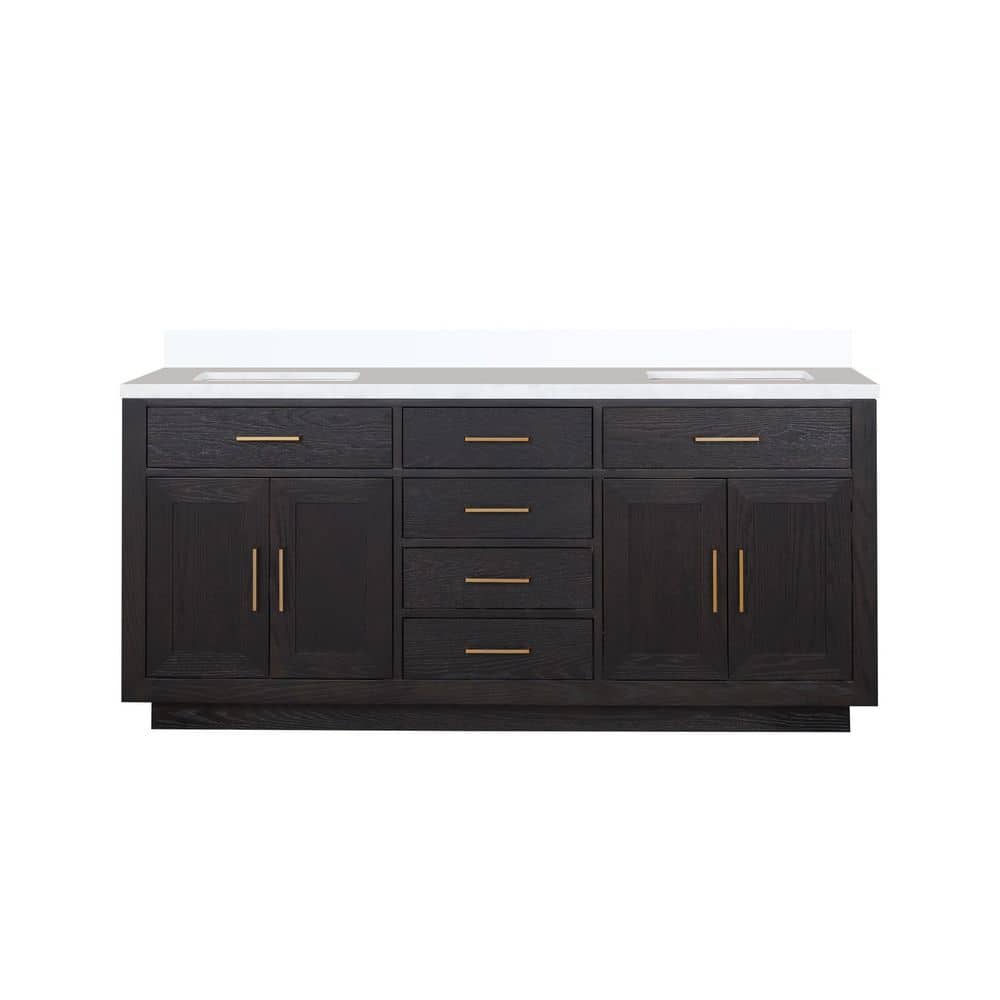 Condor 72 in. W x 22 in. D Black Oak Double Bath Vanity with White Quartz Top price history on PriceWatchPro