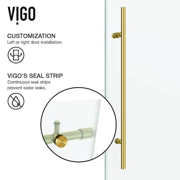 Elan E-Class 60 to 64 in. W x 76 in. H Sliding Frameless Shower Door in Matte Brushed Gold with 3/8 Clear Glass