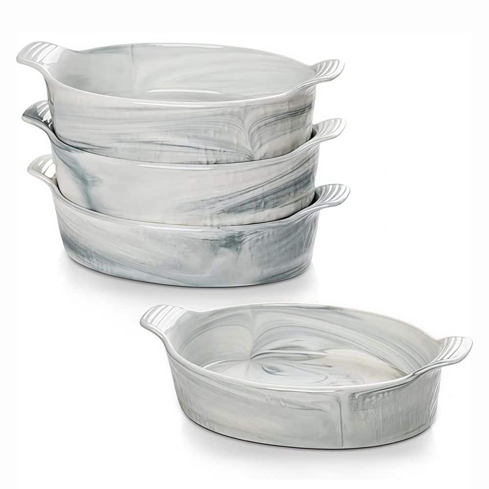 4 Piece Marbled Grey Ceramic Oval Au Gratin Baking Dish Set Heat Resistant Oven Safe with Handles for Cooking price history on PriceWatchPro