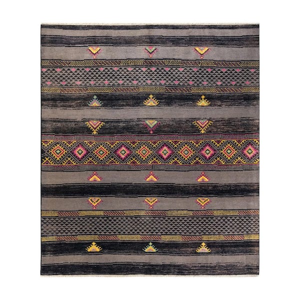 Solo Rugs Moroccan One-of-a-Kind Bohemian Gray 8 ft. 6 in. x 10 ft. 1 in. Striped Area Rug