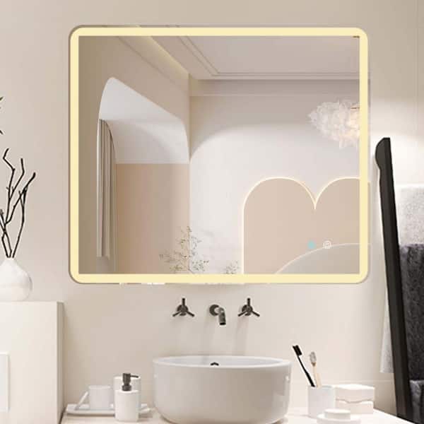 Staykiwi 42 in. W x 36 in. H Rectangular Frameless Anti-Fog Lighted Wall Bathroom Vanity Mirror in Natural