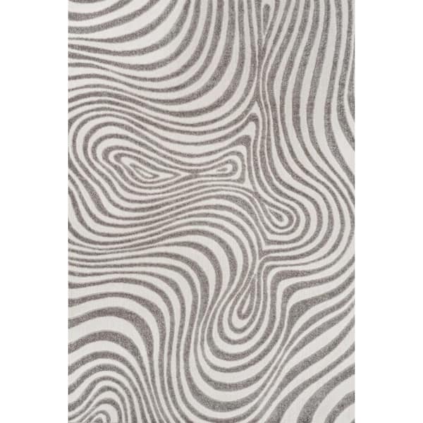 Maribo High-Low Abstract Groovy Striped Gray/Ivory 4 ft. x 6 ft. Indoor/Outdoor Area Rug