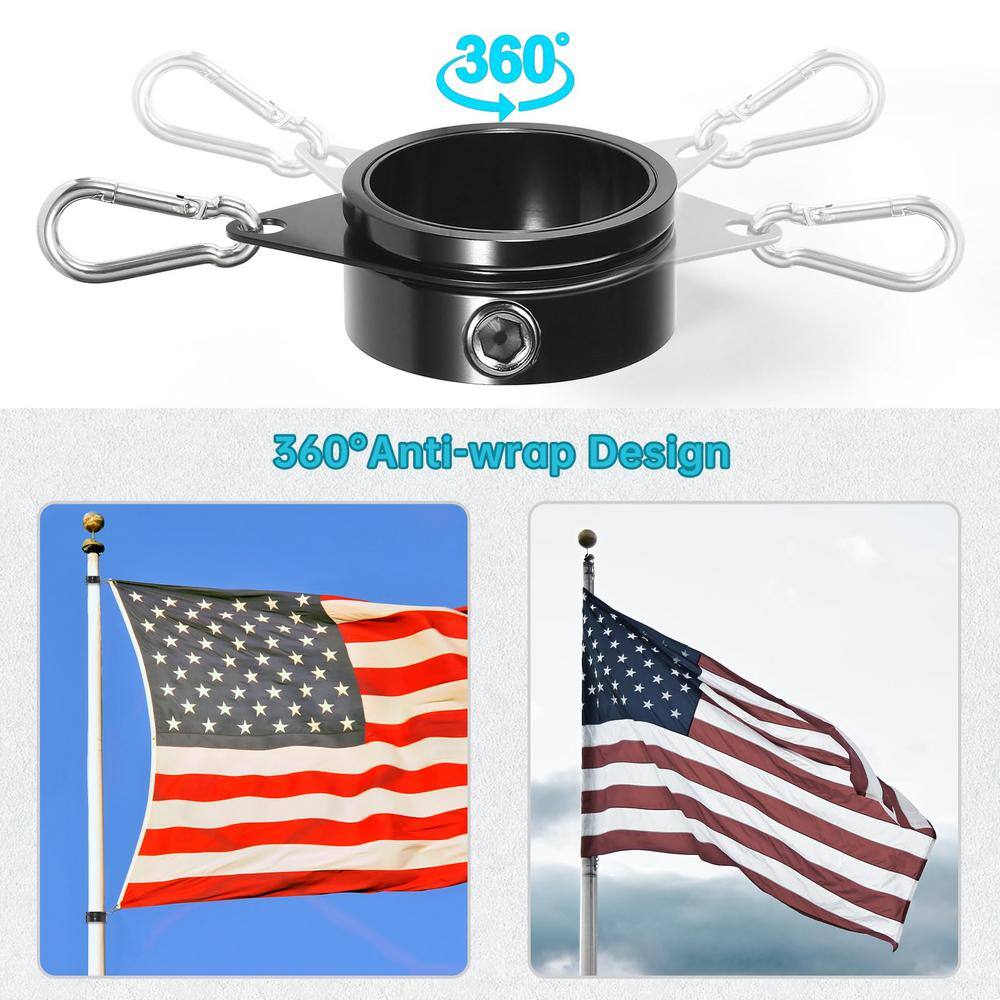Black Aluminum 2-Inch Flagpole Rings with Carabiner, 2-Pack