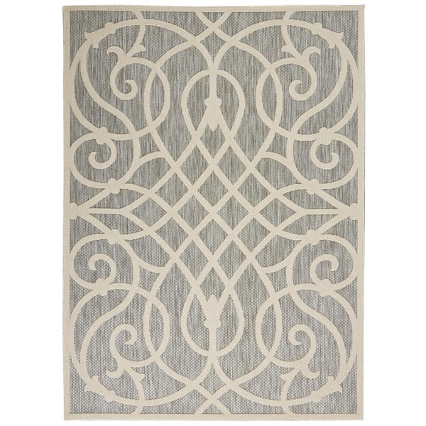 Home Decorators Collection Palamos Gray 4 ft. x 6 ft. Geometric Contemporary Indoor/Outdoor Patio Area Rug