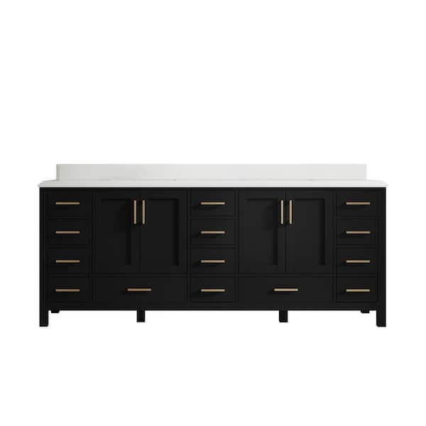 Willow Collections Malibu 84 in. W x 22 in. D x 36 in. H Double Sink Bath Vanity in Black with 1.5 in. White Qt. Top