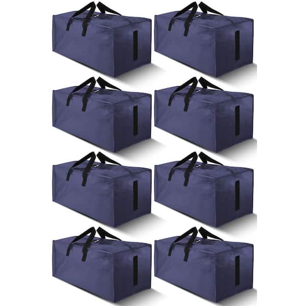 24 Gal. Large Strong Moving Bags Deck Box with Zippers and Carrying Handles for Space Saving, Blue (8-Pack)