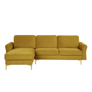 Landon 98.43 in. Rolled Arm Fabric Sectional Sofa in Yellow with USB Port