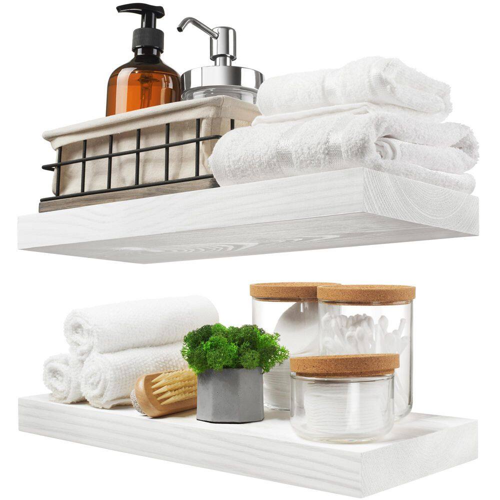 16 in. W x 6.7 in. D Solid ​Wood White Decorative Wall Shelf (Set of 2)
