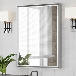 QueenFun 24 in. W x 32 in. H Framed Rectangular Beveled Edge Bathroom Vanity Wall Mount Mirror in Brushed Silver