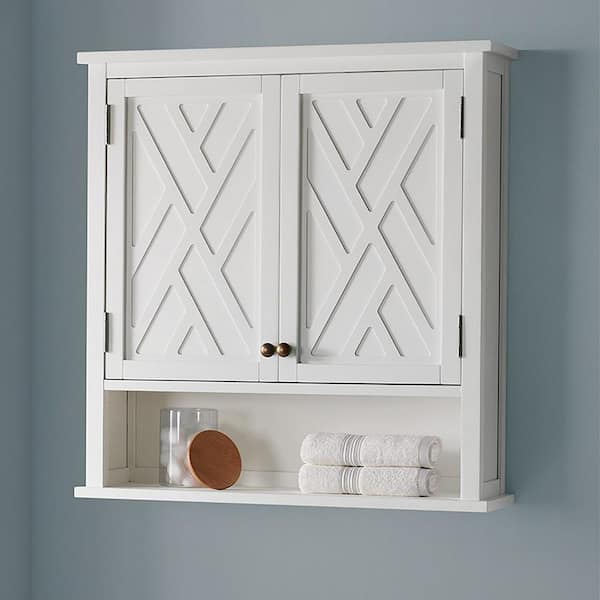 Alaterre Furniture Coventry 27 in. W Wall Cabinet with Two Doors and Open Shelf in White
