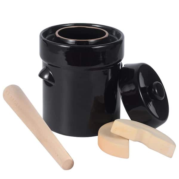 Ceramic Fermentation Crock Kit with Water-Seal Lid and Masher for Kimchi Sauerkraut Pickles 1 Set Gray