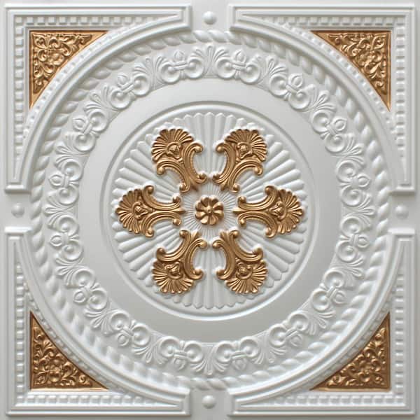Dundee Deco Falkirk Perth Pearl White-Gold 2 ft. x 2 ft. Decorative Contemporary Glue Up or Lay In Ceiling Tile (40 sq. ft./case)