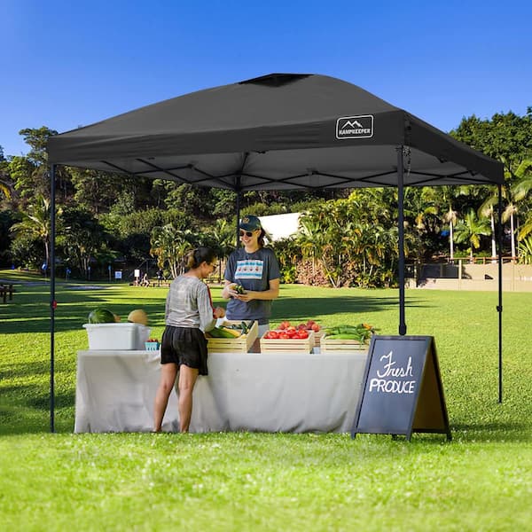 Runesay 10 ft. x 10 ft. Black Pop-up-Canopy-Tent 3 Adjustable Height with Wheeled Carrying Bag, 4-Ropes and 4-Stakes