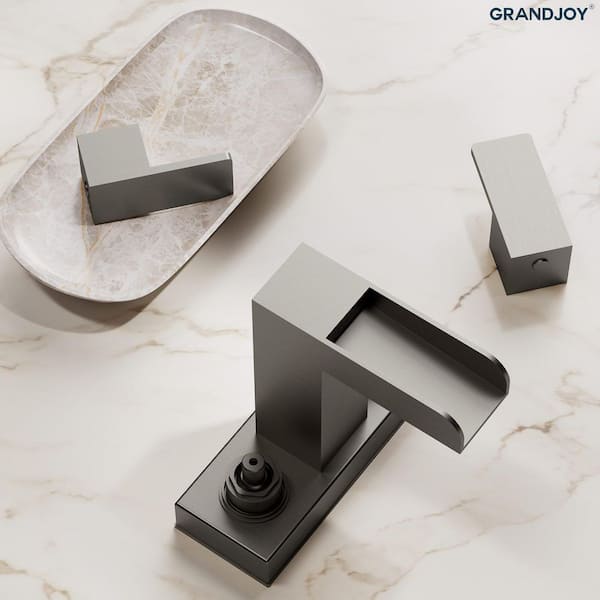 GRANDJOY Open Trough Waterfall 4 in. Centerset Double Handle