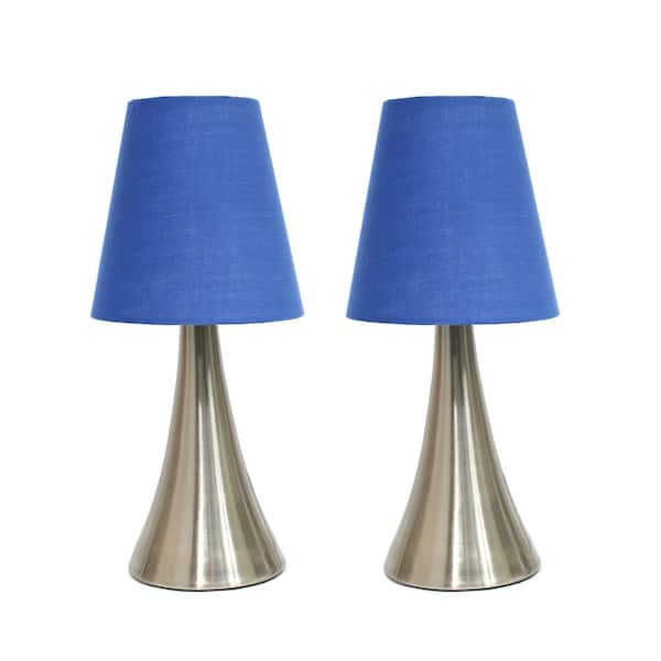 Creekwood home 11.42 in. Chic and Contemporary Mini Touch Lamp Duo, for Bedroom, Living Room, Hallway, Brushed Nickel with Blue Shades