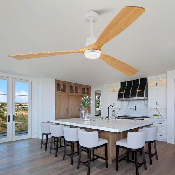 72 in. Indoor White Downrod Mount Standard Ceiling Fan with Solid Wood Blades, DC Motor, Dimmable LED and Remote Control