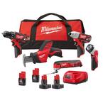 M12 12V Lithium-Ion Cordless Combo Kit (5-Tool) with Two 3.0 Ah Battery Packs