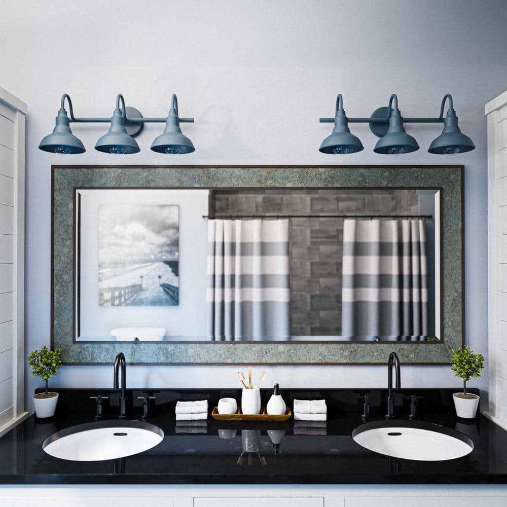 Blue Metal 3-Light Farmhouse Bathroom Vanity Fixture