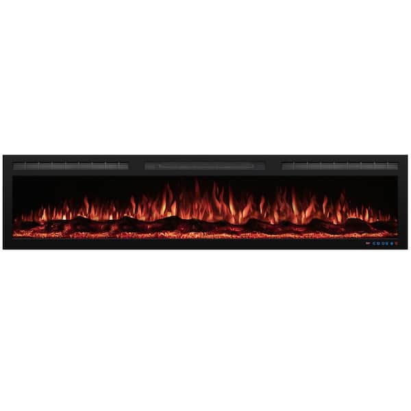 72 in. WiFi Linear Electric Fireplace Insert, Wall Mounted with Realistic Crackling Sound, Multicolor Flames, Black