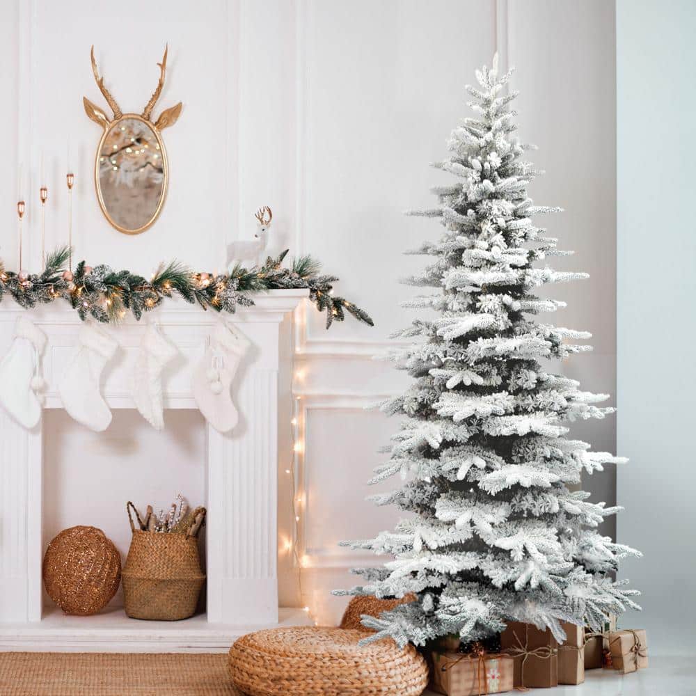 6.5 ft Flocked Pine Valley Artificial Christmas Tree with Snow Finish