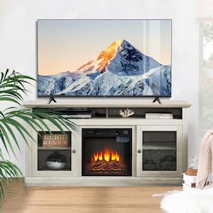 60-Inch Freestanding Electric Fireplace TV Stand in Stone Gray