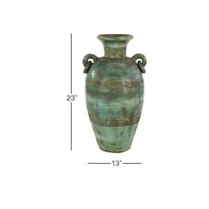 23 in. Green Distressed Ceramic Decorative Vase