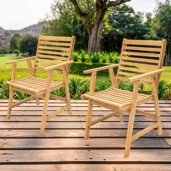 Hatteras Acacia Wood Outdoor Dining Chairs-Set of 2-Natural