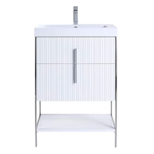 FINE FIXTURES 24 in. W x 18 in. D x 33.5 in. H Bath Vanity in White Matte with Gel Coated Thick Edge top in White With Chrome Hardware