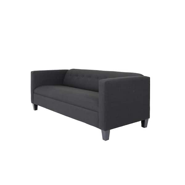 HomeRoots Amelia 80 in. Rolled Arm Polyester Rectangle Sofa in Black