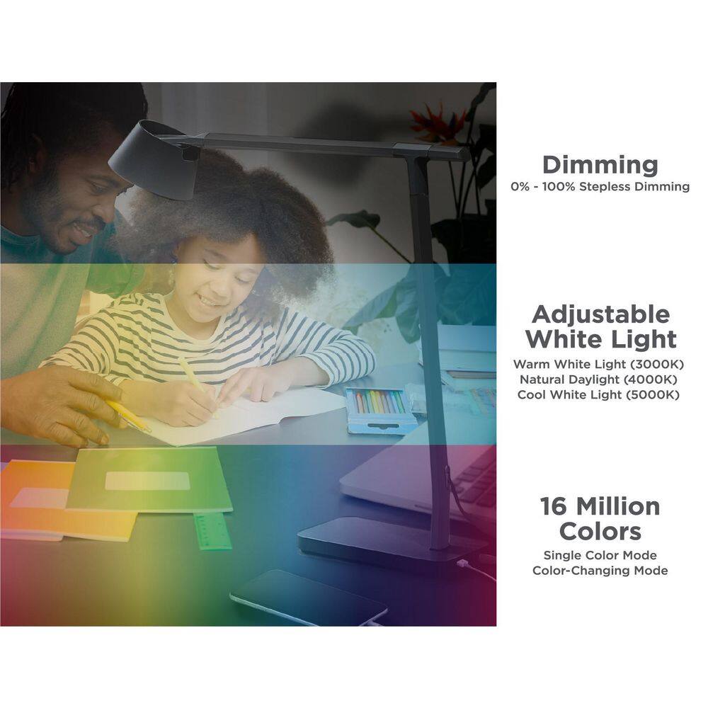 Black Adjustable LED Desk Lamp with USB Charging Port