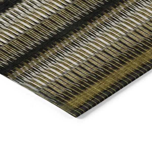 Brown, Ivory, Black 8 ft. x 10 ft. Woven Striped Polyester Rectangle Indoor / Outdoor Area Rug