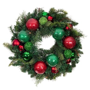 24 in. Artificial Red and Green Christmas Cheer Wreath